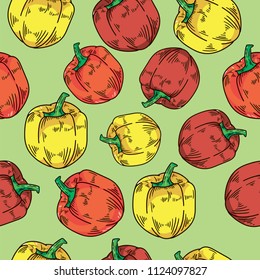 Seamless hand drawn bell pepper pattern.