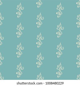 Seamless hand drawn berries in brush on blue background. Repeating pattern. Vector Illustration