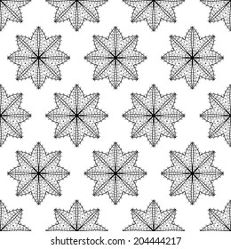 Seamless hand drawn black and white pattern with flower silhouettes
