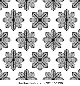 Seamless hand drawn black and white pattern with flower silhouettes
