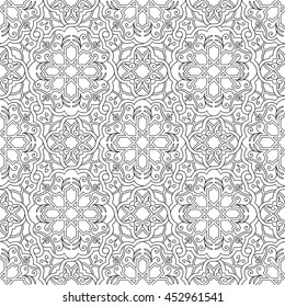 Seamless, hand drawn black and white arabesque pattern