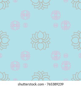 Seamless hand drawn blue pink flower pattern