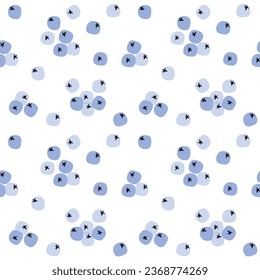 Seamless hand drawn blueberry pattern with berries. Flat illustration for printing on textile or paper.