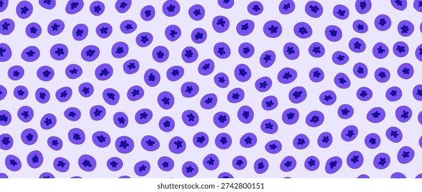 Seamless hand drawn blueberry pattern. Repeated doodled blueberries background. Sketched berries wallpaper design for fabric, textile print, wrapping paper. Vector repeating bilberry dessert pattern