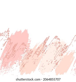 Seamless hand drawn border. Pastel pink, nude, peach brush strokes and lines on a white background. Vector design template for card, cover, poster.
