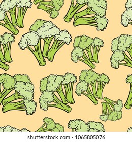 Seamless hand drawn broccoli pattern