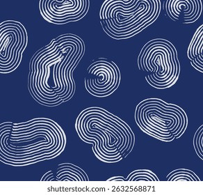 Seamless hand drawn brush lines abstract organic shapes pattern, Japanese folk and ethnic wood carving, engraving texture background, simple graphic for textile, carpet, decoration