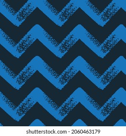 Seamless Hand Drawn Brush Stroke Chevron Zig Zag Pattern Blue Textured Stripe Boys