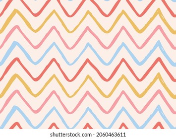 Motif Harmonieux De Brosse Dessinée À La Main Chevron Zig Zag Motif D'Enfants Colorés