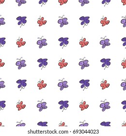 Seamless hand drawn butterfly illustrations background, good for graphic design, wallpapers or booklets. Cartoon style vector graphic.