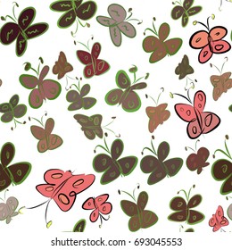 Seamless hand drawn butterfly illustrations background, good for graphic design, wallpapers or booklets. Cartoon style vector graphic.