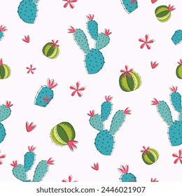 Seamless hand drawn cactus pattern background vector illustration for design
