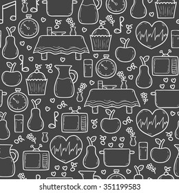 Seamless hand drawn cartoon background on mindful eating rules theme