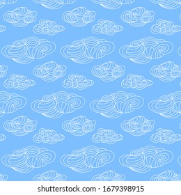 Seamless hand drawn Cartoon clouds background. Vector sky