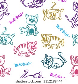 Seamless hand drawn cat with cute style pose