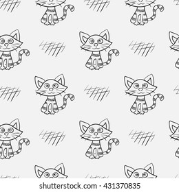 Seamless hand drawn cat pattern