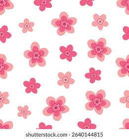 Seamless Hand Drawn Cherry Blossom Flowers Pattern Design White Background