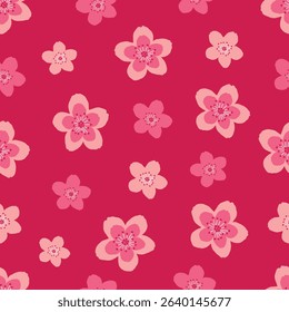 Seamless Hand Drawn Cherry Blossom Flowers Pattern Design Pink Background