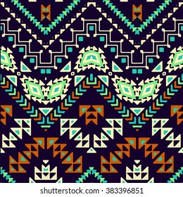 Seamless hand drawn chevron pattern with ethnic and tribal ornament. Vector dark and bright colors fashion illustration.