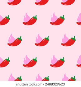 Seamless hand drawn Chilli Pepper print design. Cute trendy design. Vector funky illustration for kids textile, decor, fabric, wrapping paper, vector.