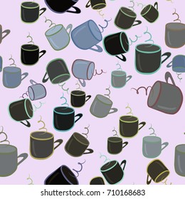 Seamless hand drawn coffee cup illustrations background, good for graphic design, wallpapers or booklets. Cartoon style vector graphic.