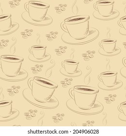 Seamless hand drawn coffee pattern. Vector illustration.