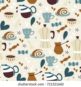 Seamless Hand Drawn Coffee Pattern.