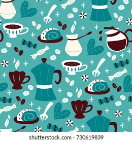 Seamless Hand Drawn Coffee Pattern.