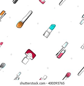 Seamless hand drawn cosmetic element. cosmetic background repeatable. beauty seamless pattern. vector illustration.
