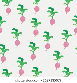 Padrão de rabanete bonito desenhado à mão sem costura para têxteis de cozinha, embalagem ecológica, livros de receitas, cartões de felicitações, produtos com tema de jardim e scrapbooking digital