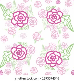 Seamless, hand drawn cute rose bouquet pattern