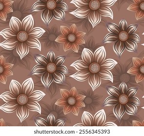 Seamless hand drawn dahlia flowers vector pattern mocha mousse color