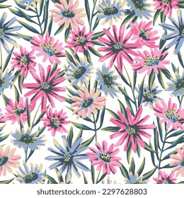 SEAMLESS HAND DRAWN DAISY FLOWER FLORAL GARDEN BOTANICAL PLANT LIGHT SOFT PATTERN SWATCH
