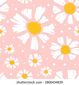 Seamless with hand drawn daisy pattern on pink background vector illustration.