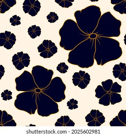 Seamless hand drawn dark blue floral pattern, Vector drawing flower design for fashion clothes, textile, wrapping, decoration background.
