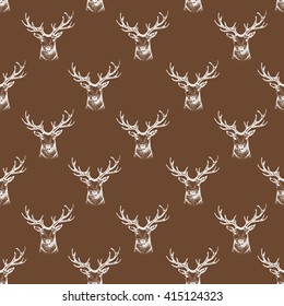 seamless hand drawn deer image of big buck head with large antlers whitetail deer.