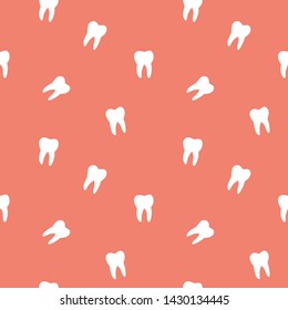 Seamless hand drawn dentistry vector pattern. White molar teeth isolated on pink background. Dental illustration. Perfect for wallpaper or fabric.