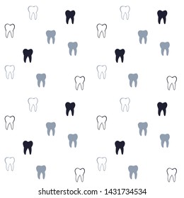 Seamless hand drawn dentistry vector pattern. Grey and blue molar teeth isolated on white background. Dental illustration. Perfect for wallpaper or fabric.