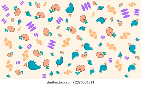 SEAMLESS HAND DRAWN DOODLE BLOB SHAPES PATTERN TEXTURE COLORFUL TEMPLATE ABSTRACT BACKGROUND TRENDY DESIGN VECTOR
