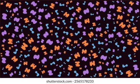 SEAMLESS HAND DRAWN DOODLE BLOB SHAPES PATTERN TEXTURE COLORFUL TEMPLATE ABSTRACT DARK BACKGROUND TRENDY DESIGN VECTOR