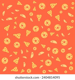 SEAMLESS HAND DRAWN DOODLE CHEESE SHAPES PATTERN TEXTURE PASTEL ORANGE COLOR TEMPLATE ABSTRACT BACKGROUND TRENDY DESIGN VECTOR