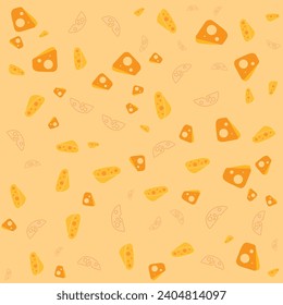 SEAMLESS HAND DRAWN DOODLE CHEESE SHAPES PATTERN TEXTURE PASTEL ORANGE COLOR TEMPLATE ABSTRACT BACKGROUND TRENDY DESIGN VECTOR