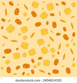 SEAMLESS HAND DRAWN DOODLE CHEESE SHAPES PATTERN TEXTURE PASTEL ORANGE COLOR TEMPLATE ABSTRACT BACKGROUND TRENDY DESIGN VECTOR