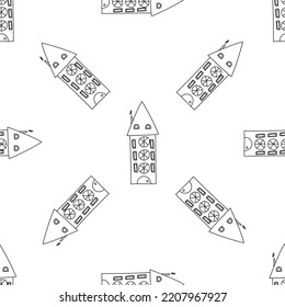 Seamless hand drawn doodle contour houses pattern in line art style for kids, fabric, prints