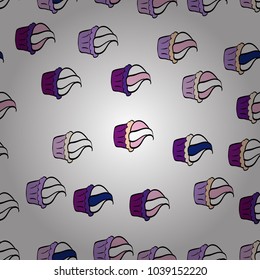 Seamless with hand drawn doodle desserts: cupcakes, cake, pie, muffins. Nice birthday background on white, neutral and black. Vector illustration.