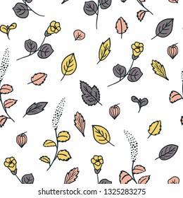 Seamless Hand Drawn Doodle Leafs Vector Illustration