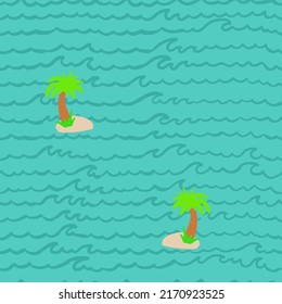 Seamless Hand Drawn Doodle Ocean Island Wallpaper Background Pattern
