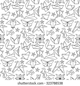 Seamless hand drawn doodle origami pattern. Vector illustration for backgrounds, textile prints, wallpapers and wrapping paper