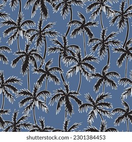 SEAMLESS HAND DRAWN DOODLE PALM TREE TROPICAL FLORAL ISLAND VACATION TEXTILE FABRIC OUTLINE PATTERN SWATCH