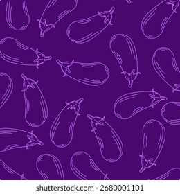 Seamless hand drawn doodle pattern of aubergine or eggplant. Outline of eggplants. Perfect for backgrounds, posters, banners, textile prints, covers